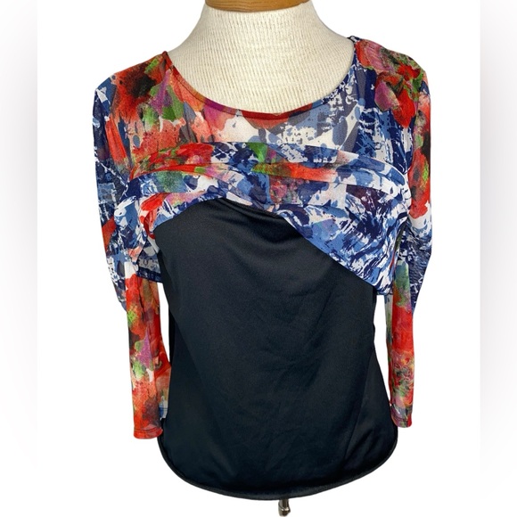 Peck & Peck Med Sheer 3/4 Sleeve, Floral Top with Tank Attached - Picture 7 of 7